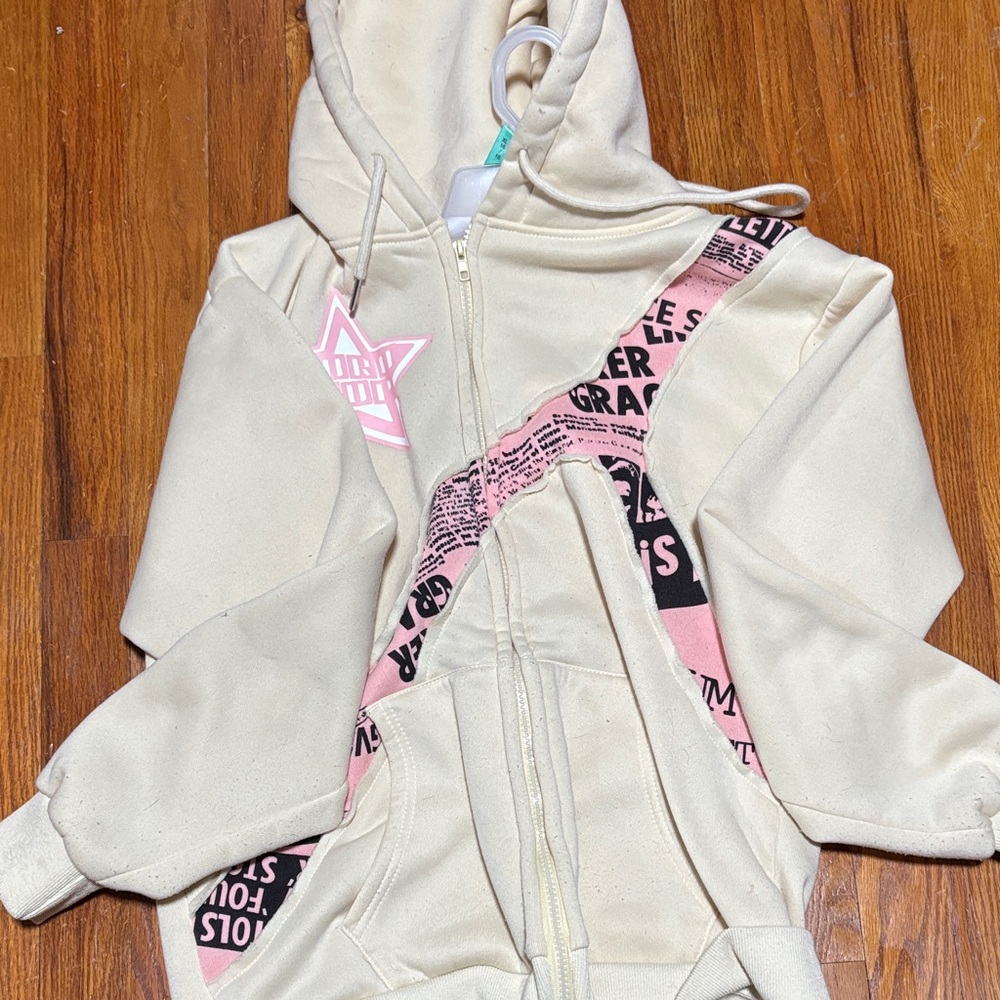 SHEIN Cream Hoodie with Pink & Black Graphic Panels
